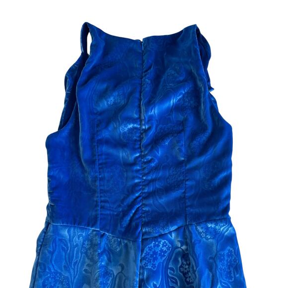 Atlein Draped Floral Design Cobalt Blue Velvet Dress Women’s Size 4 Small - Picture 10 of 12